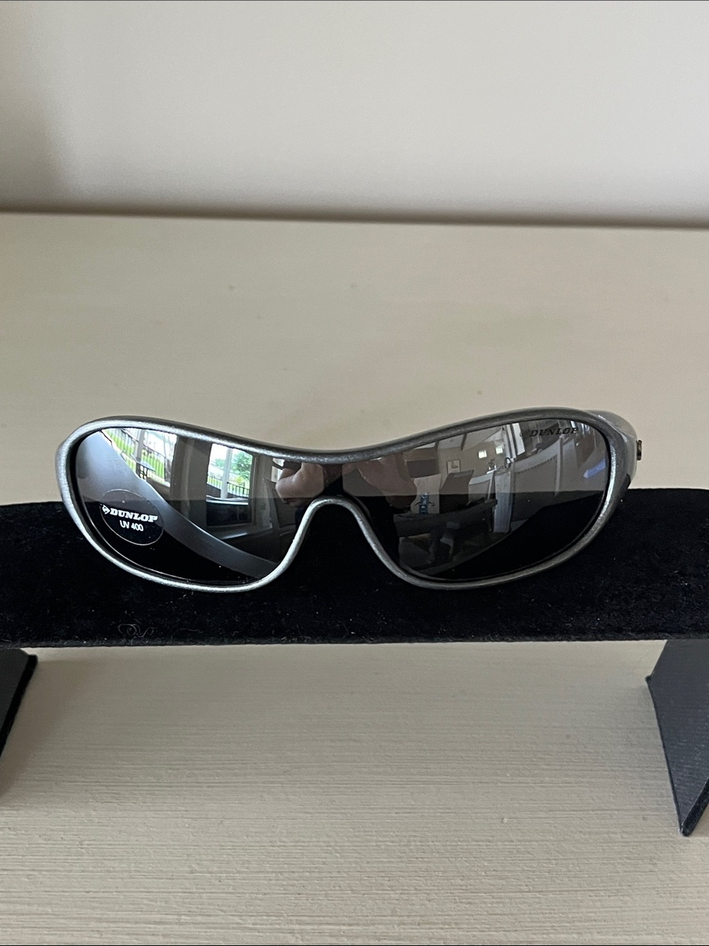 Dunlop Sport Men’s Silver-Trim Black Wrap Sunglasses